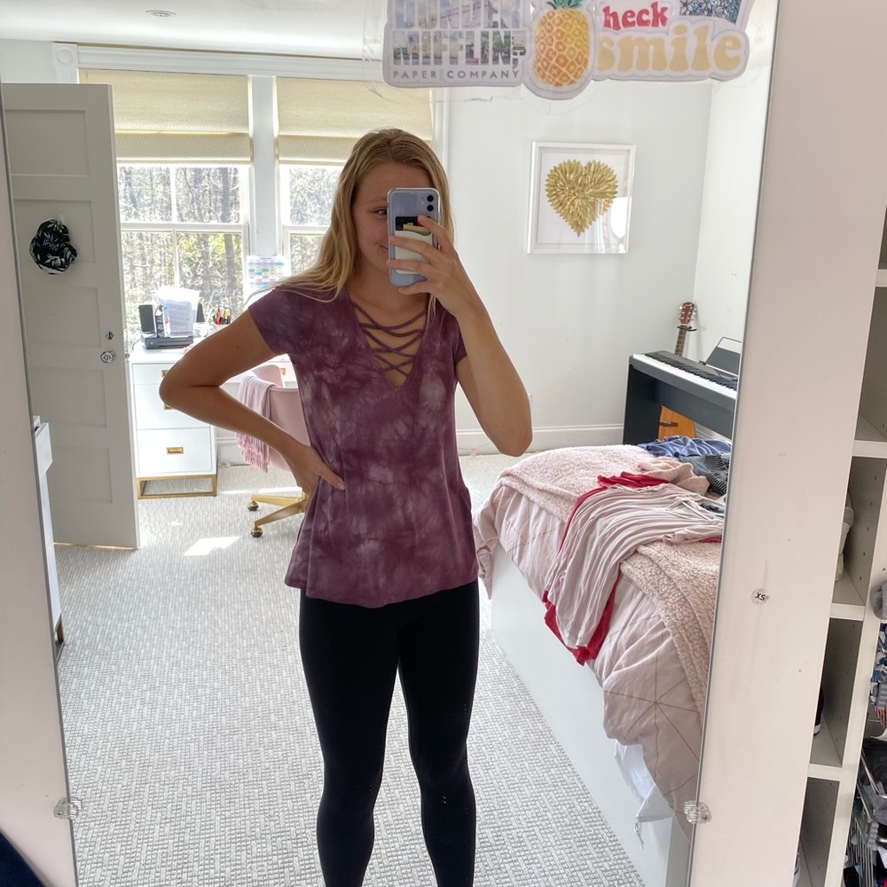 Magenta Tie Dye V Neck Tee